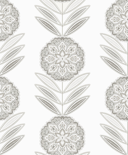 WH41108 Seabrook Designs Piano Wallpaper Belle Floral Stripe Smoke