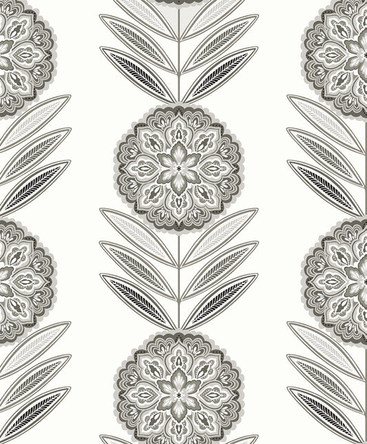 WH41118 Seabrook Designs Piano Wallpaper Belle Floral Stripe Mushroom
