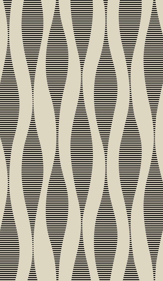 WH41220 Seabrook Designs Piano Wallpaper Harmony Ikat Waves Latte & Metallic Black