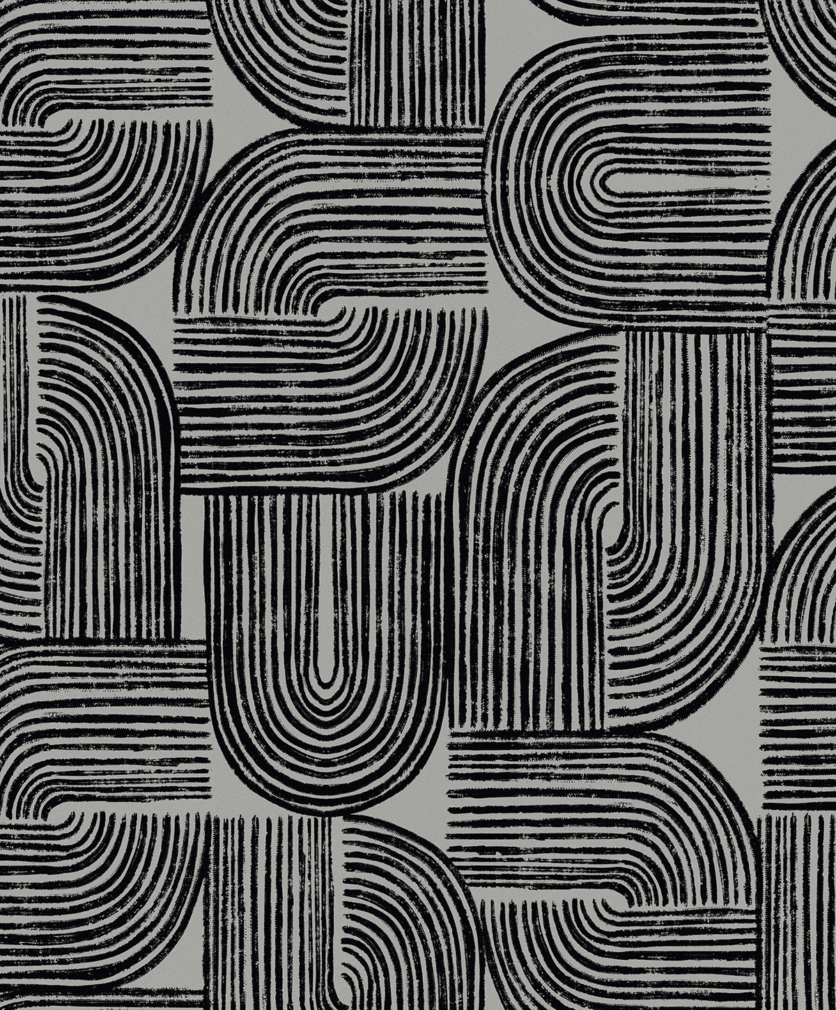 WH41300 Seabrook Designs Piano Wallpaper Piper Geometric Metallic Silver Sea & Black