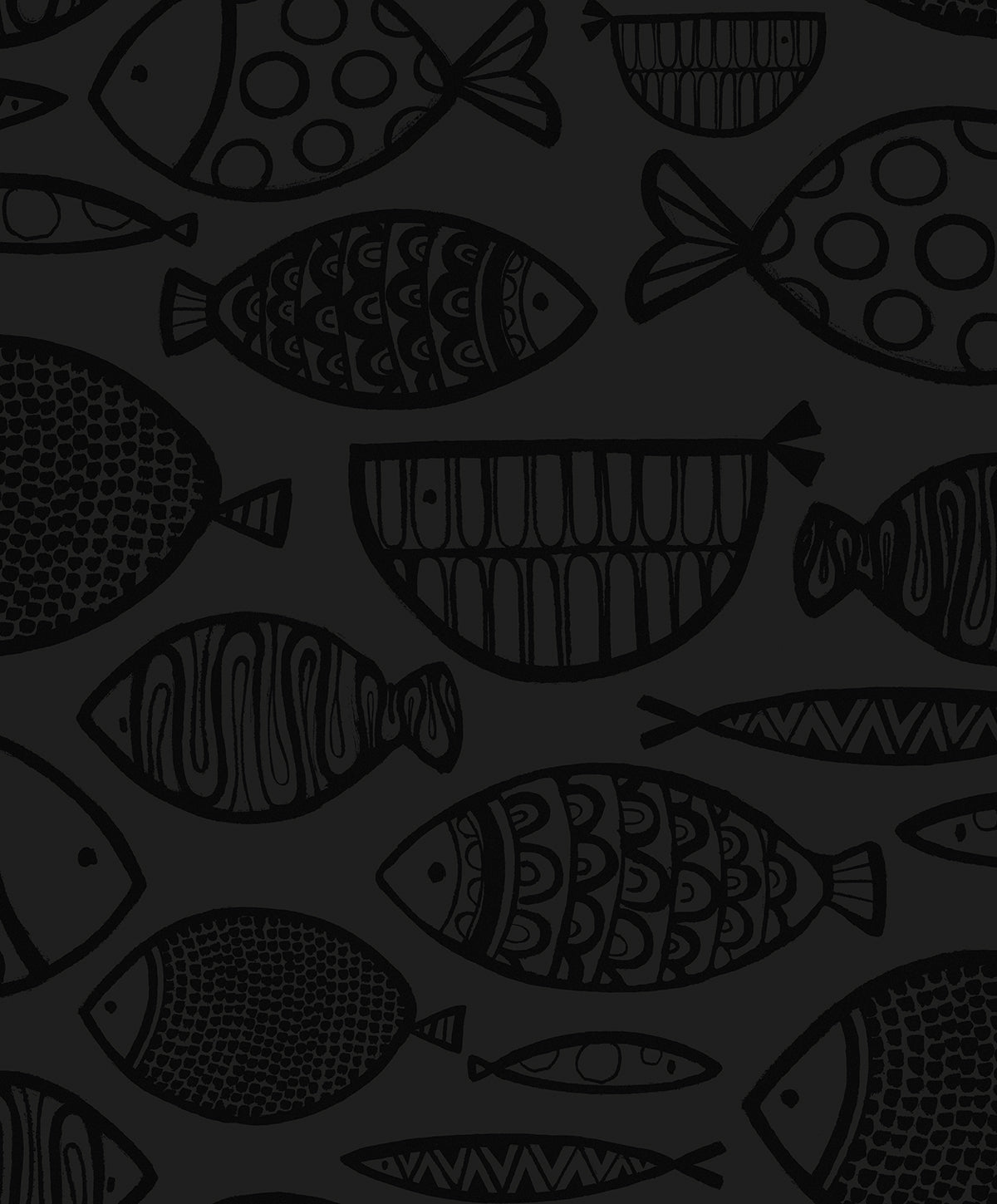 WH41400 Seabrook Designs Piano Wallpaper Cadence Fish Metallic Volcanic Black