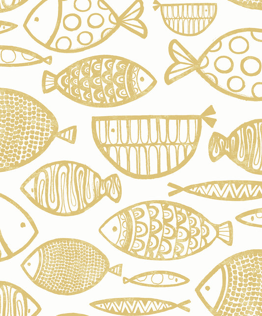 WH41405 Seabrook Designs Piano Wallpaper Cadence Fish Honey