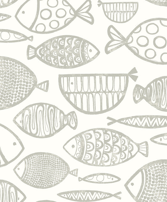 WH41410 Seabrook Designs Piano Wallpaper Cadence Fish Lily Grey