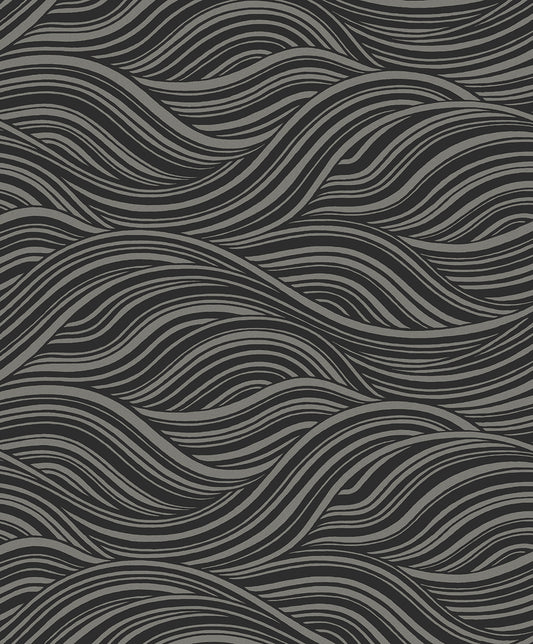 WH41700 Seabrook Designs Piano Wallpaper Melody Waves Metallic Charcoal & Black