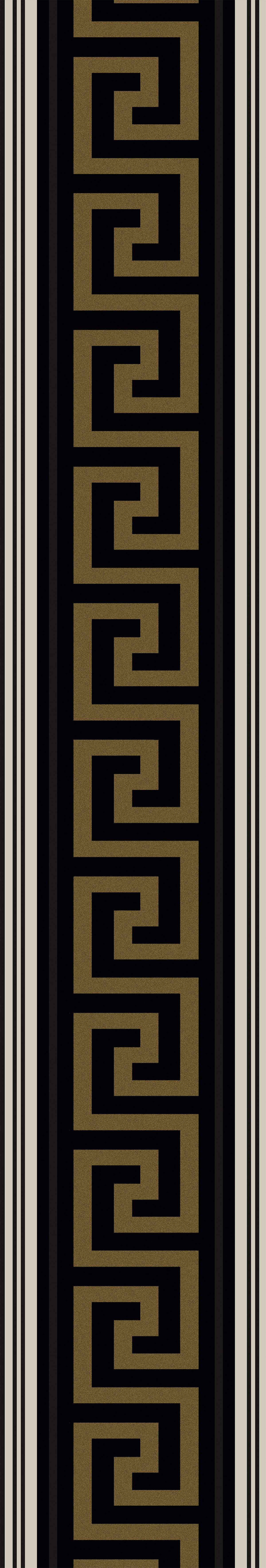 WH42106 Seabrook Designs Piano Wallpaper Lyre Greek Key Border Black & Metallic Golden Sun