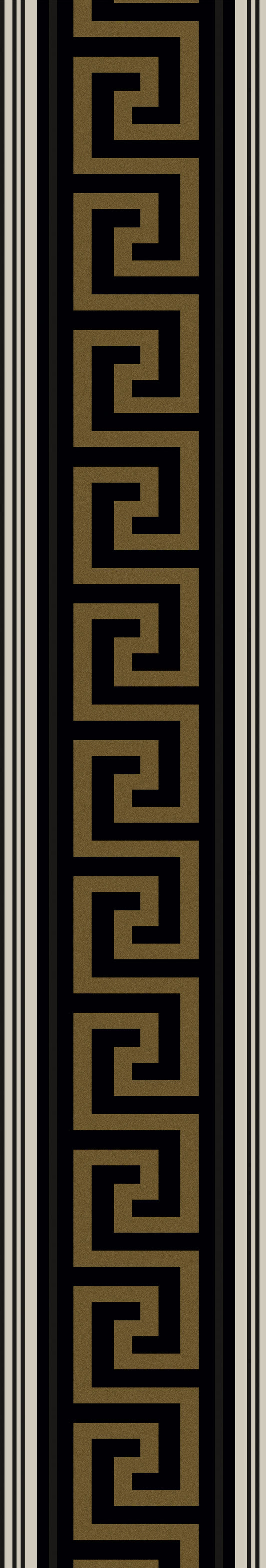 WH42106 Seabrook Designs Piano Wallpaper Lyre Greek Key Border Black & Metallic Golden Sun