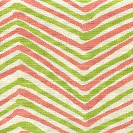 AC950-08 ZIG ZAG MULTI COLOR Coral Jungle Green on Tint Quadrille Fabric