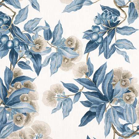 AF24553 CAMELLIA GARDEN Linen and Navy Anna French Fabric