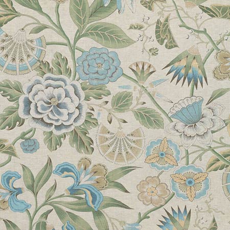 AF9620 CLEO Sky Blue and Green on Flax Anna French Fabric