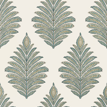 AT78723 PALAMPORE LEAF Robin's Egg And Beige Anna French Wallpaper