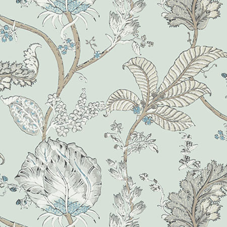 AT78737 KALAMKARI VINE Robin's Egg Anna French Wallpaper