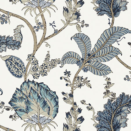 AT78738 KALAMKARI VINE Blue And White Anna French Wallpaper