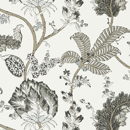 AT78739 KALAMKARI VINE Black And White Anna French Wallpaper