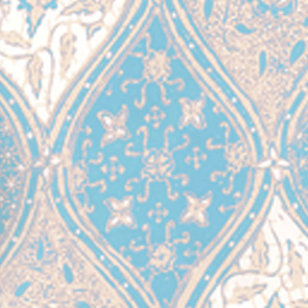 6630-01WP BALINESE BATIK New Blue Cream On White Quadrille Wallpaper