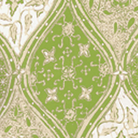 6630-03WP BALINESE BATIK New Green Cream On White Quadrille Wallpaper