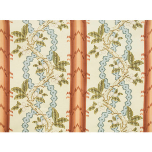 BR-79510-677 JOSSELIN COTTON AND LINEN PRINT RUST AND BLUE BRUNSCHWIG & FILS