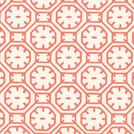 8150WP-07 CEYLON BATIK Orange On Almost White Quadrille Wallpaper