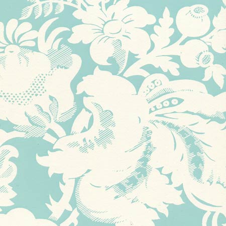 306585W DES GARDES REVERSE Turquoise On Off White Quadrille Wallpaper