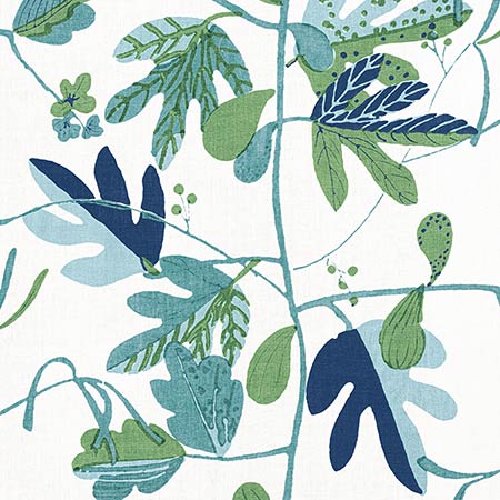 F916209 MATISSE LEAF Green and Blue Thibaut Fabric