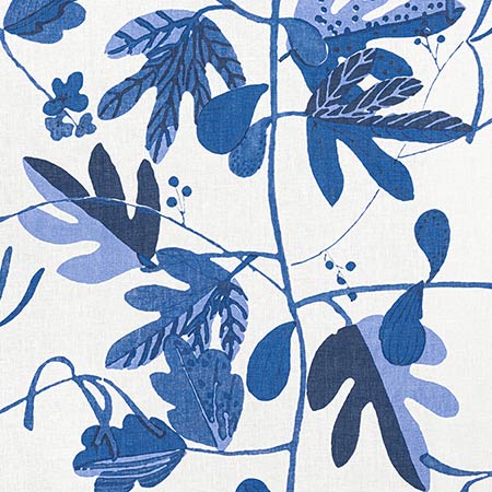 F916211 MATISSE LEAF Blue and White Thibaut Fabric