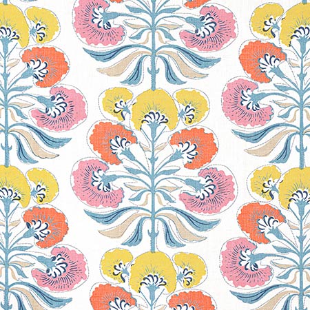 F916212 TYBEE TREE Coral and Yellow Thibaut Fabric