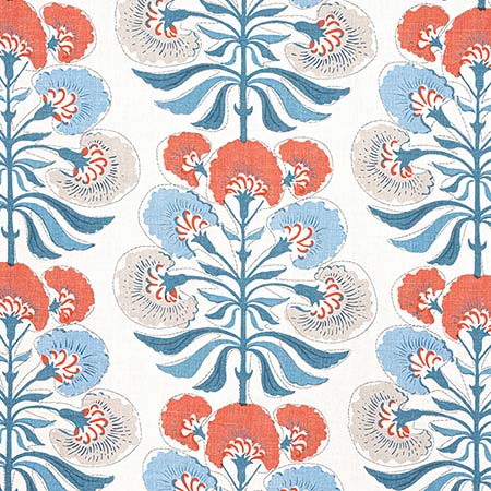 F916213 TYBEE TREE French Blue and Coral Thibaut Fabric