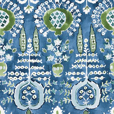 F916241 MENDOZA SUZANI Blue and Green on Navy Thibaut Fabric