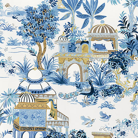 F920821 MYSTIC GARDEN Blue and White Thibaut Fabric