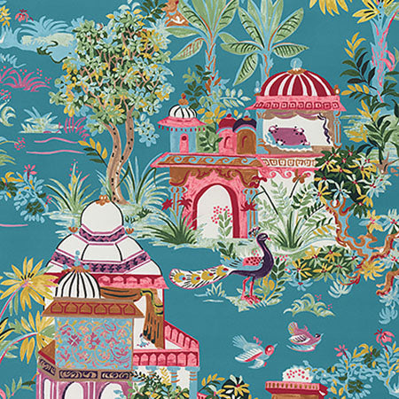 F920822 MYSTIC GARDEN Teal Thibaut Fabric