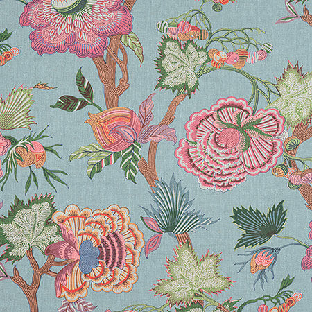 F936415 INDIENNE JACOBEAN Raspberry and Teal Thibaut Fabric