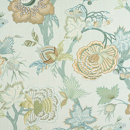 F936417 INDIENNE JACOBEAN Seaglass and Gold
 Thibaut Fabric