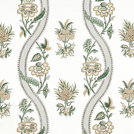 F936421 RIBBON FLORAL Green Thibaut Fabric