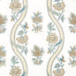 F936425 RIBBON FLORAL Beige and Spa Blue Thibaut Fabric