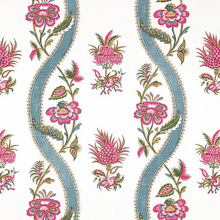 F936426 RIBBON FLORAL Raspberry and Teal Thibaut Fabric