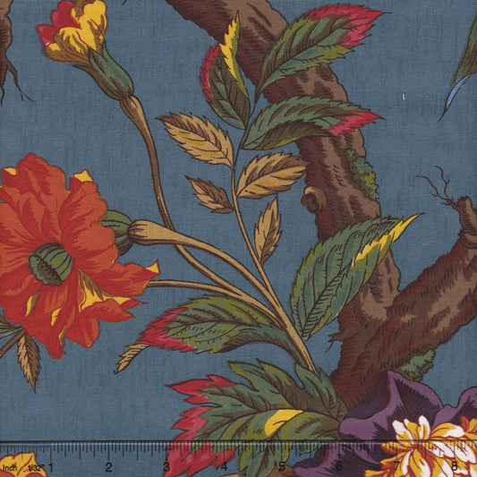 2341-24 ARBRE FLEUR TOILE Bleu Quadrille Fabric