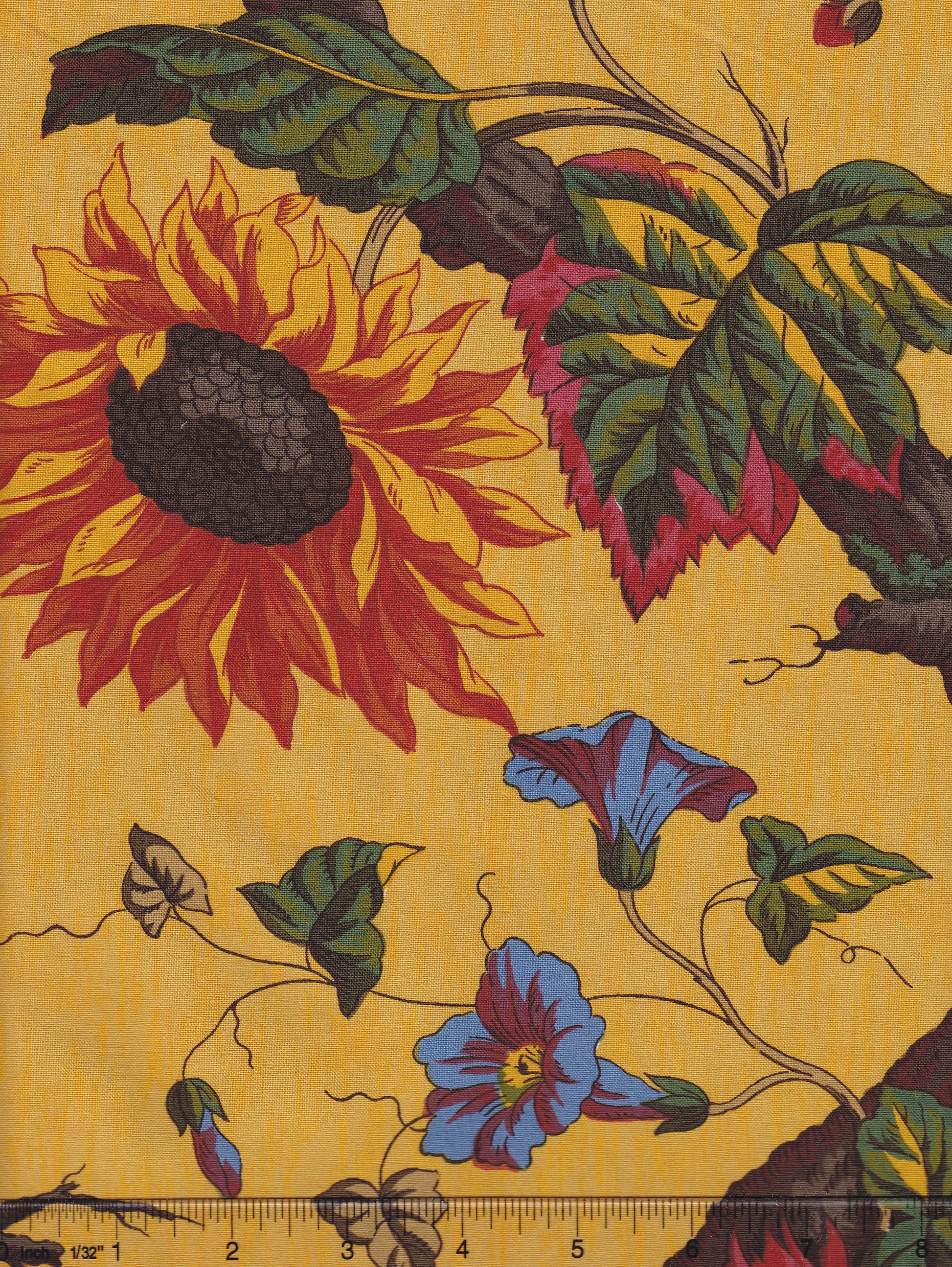 2341-21 ARBRE FLEUR TOILE Jaune Quadrille Fabric