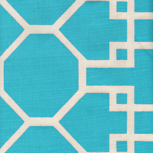 300422F Brighton Reverse Turquoise on Tint Quadrille Fabric