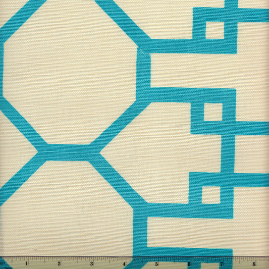 300402F Brighton Turquoise on Tint Quadrille Fabric