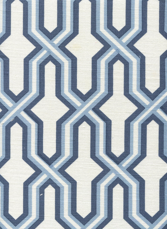 6300-CUST3 GORRIVAN FRETWORK Navy Periwinkle on White Custom Only Quadrille Fabric