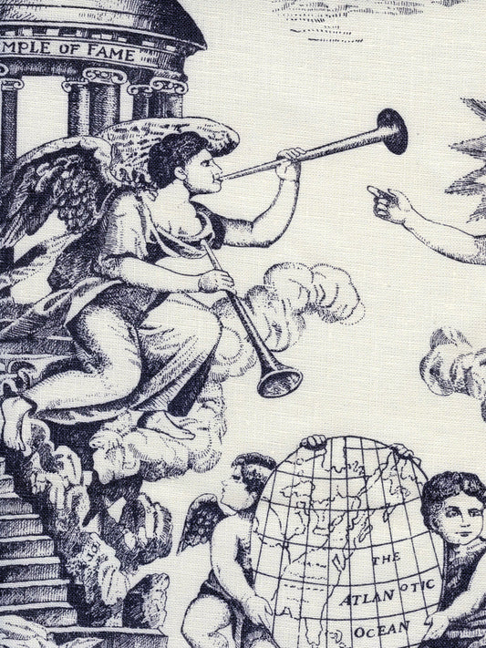 302717F-CU INDEPENDENCE ENGRAVING Charcoal on Tinted Linen Quadrille Fabric