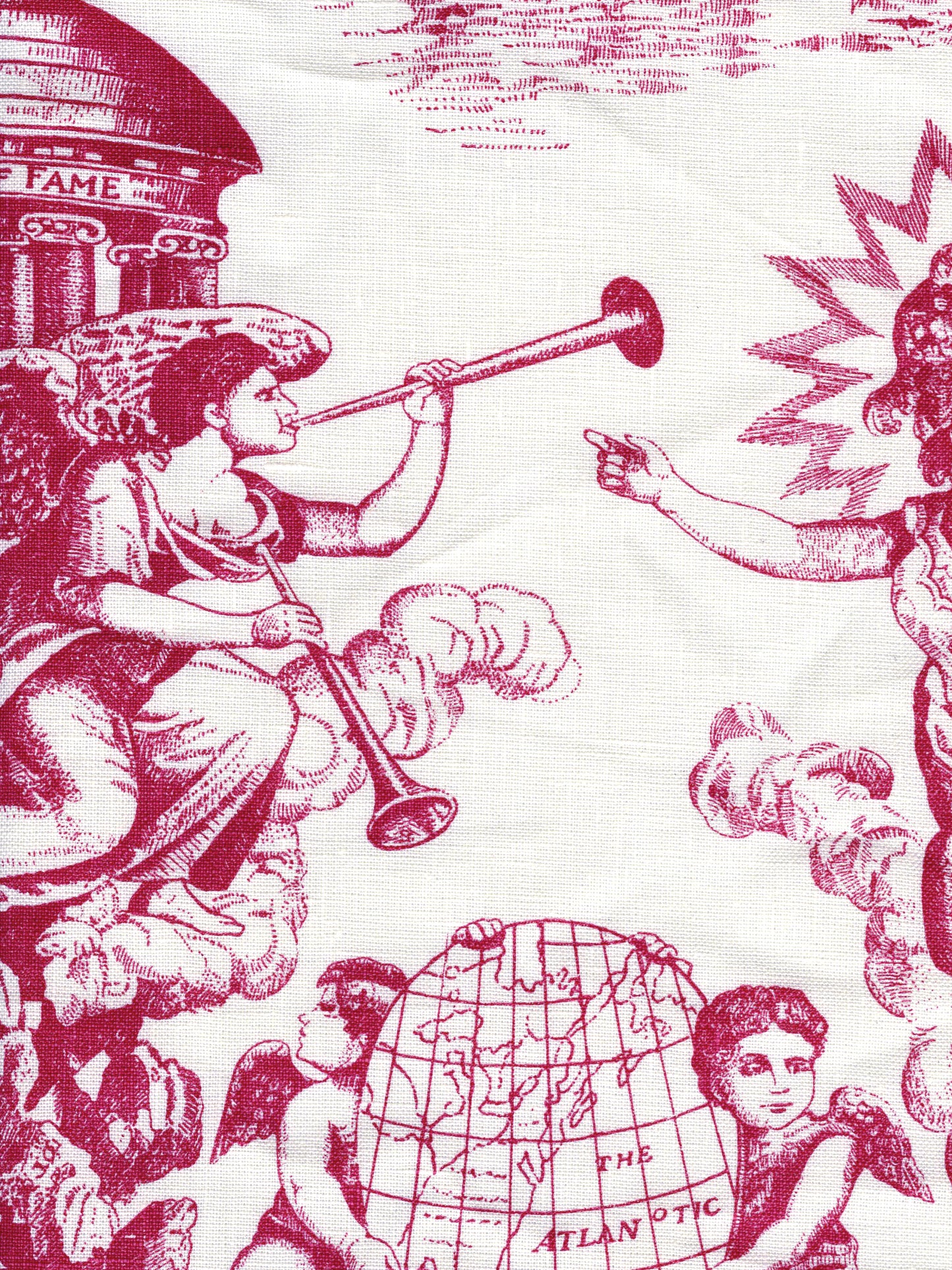 302715F-CU INDEPENDENCE ENGRAVING Magenta on Tinted Linen Quadrille Fabric