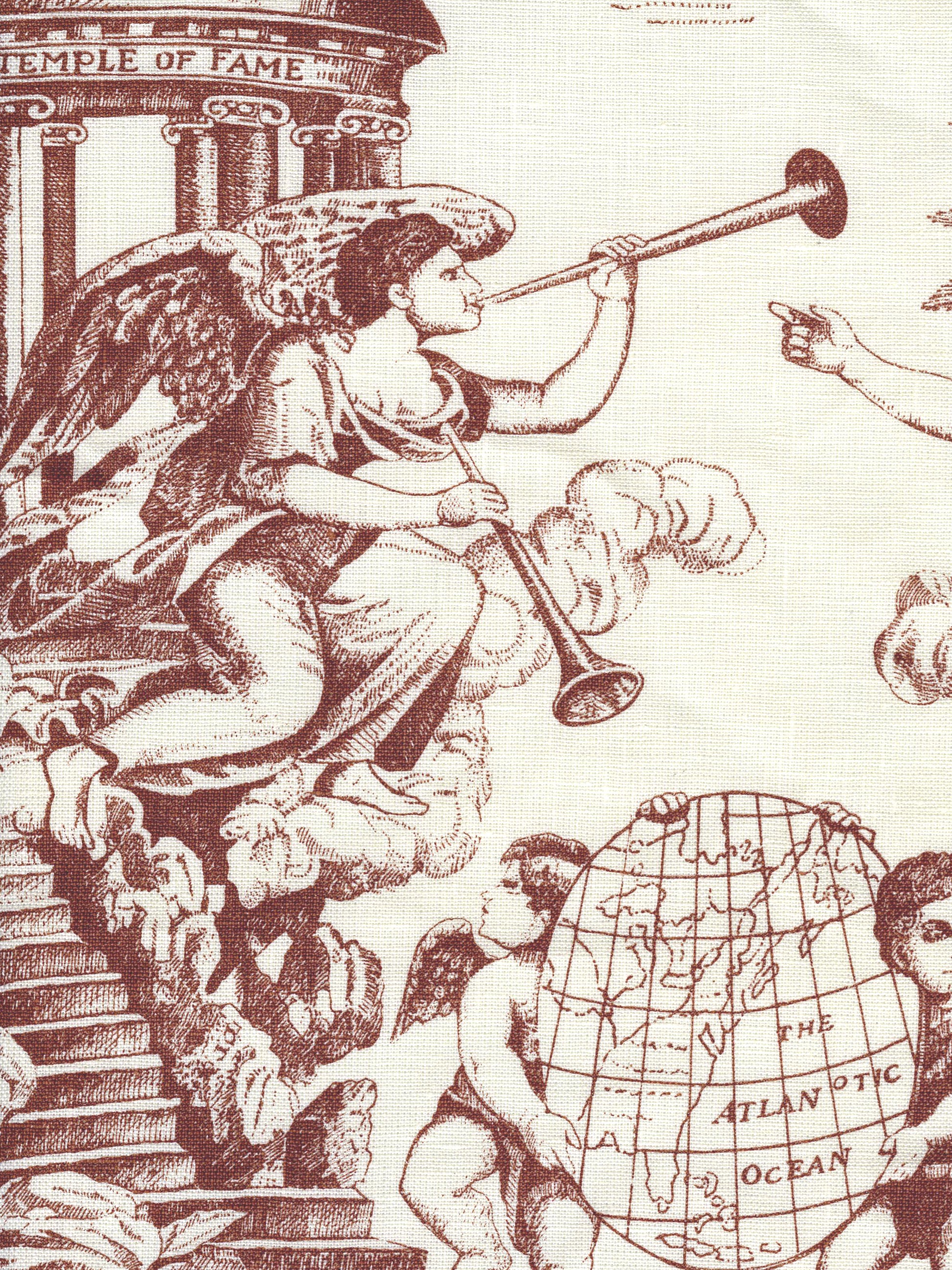 302716F-CU INDEPENDENCE ENGRAVING Siena on Tinted Linen Quadrille Fabric