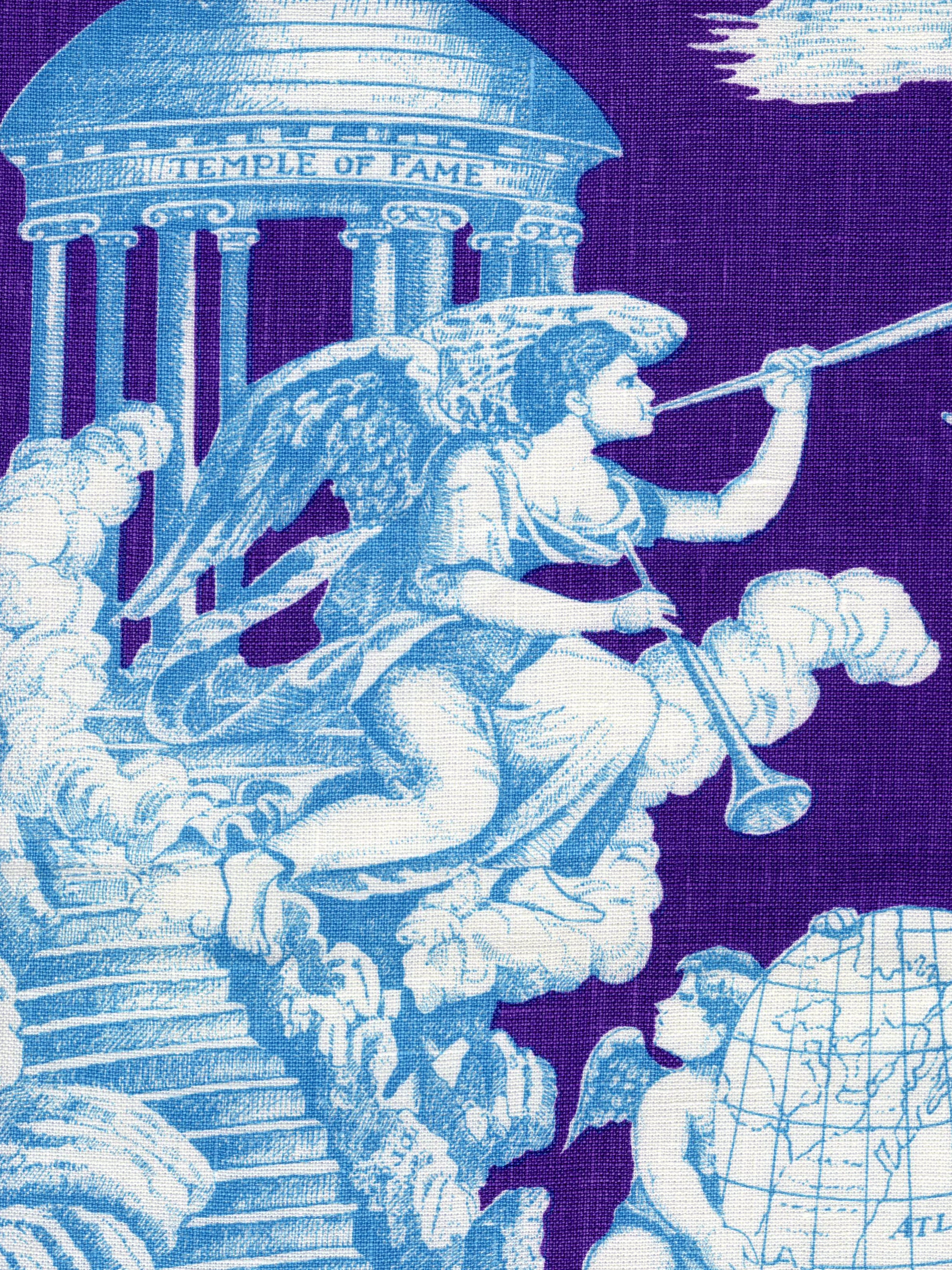 302282F-CU INDEPENDENCE TOILE Turquoise Purple on Linen Quadrille Fabric