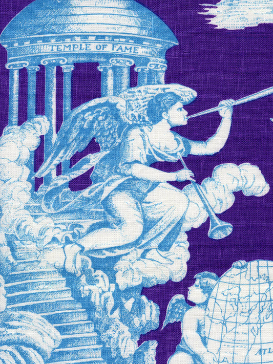 302282F-CU INDEPENDENCE TOILE Turquoise Purple on Linen Quadrille Fabric