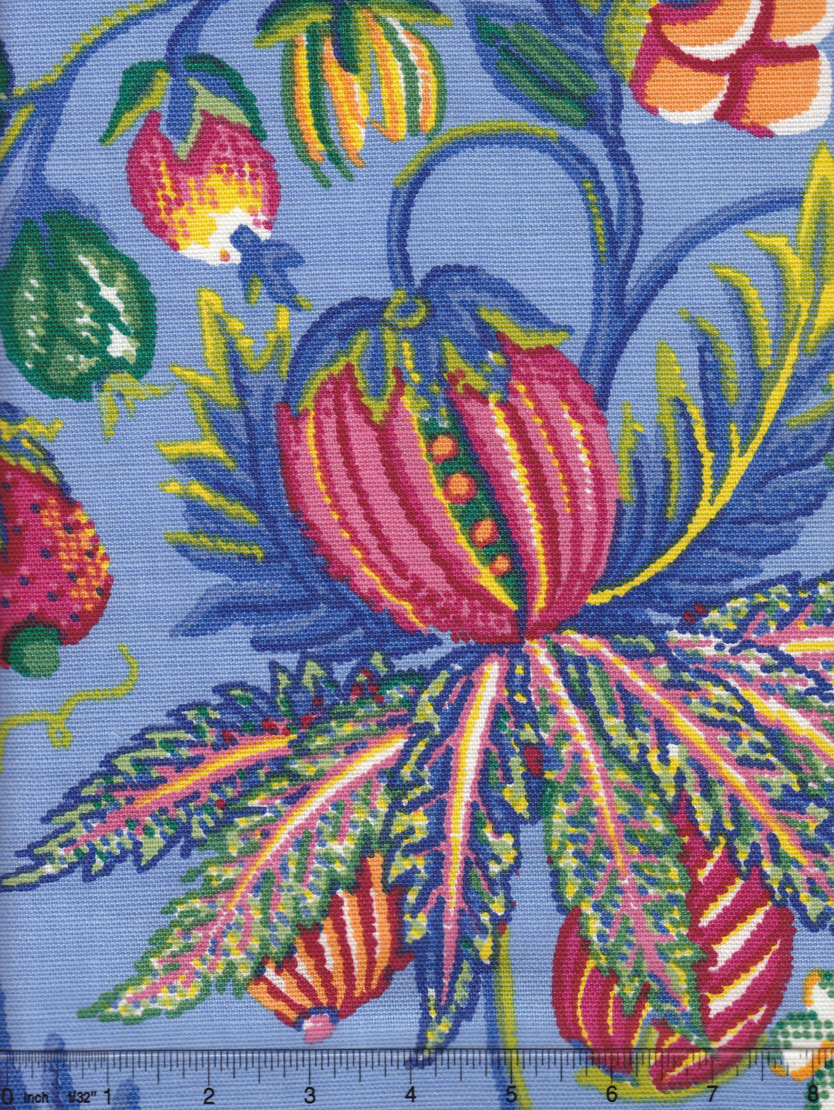 301593F Jacaranda Multi on Sky Blue Quadrille Fabric