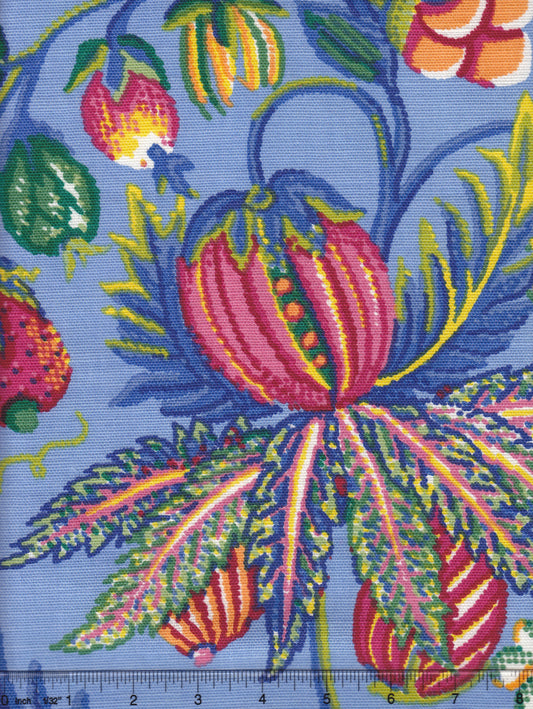 301593F Jacaranda Multi on Sky Blue Quadrille Fabric
