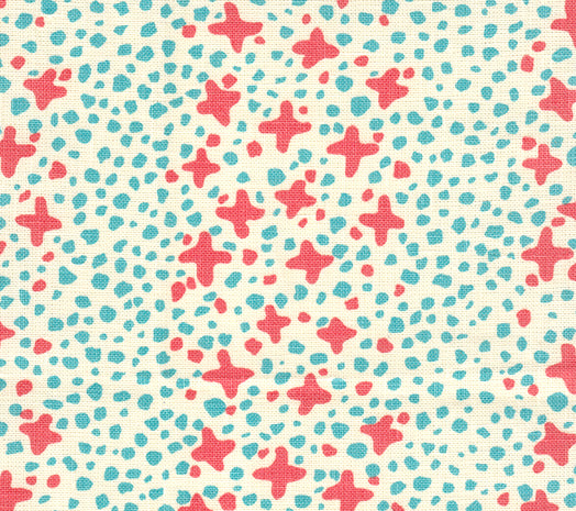 AC220-02 JACKS II Shrimp Turquoise Dots on Tint Quadrille Fabric