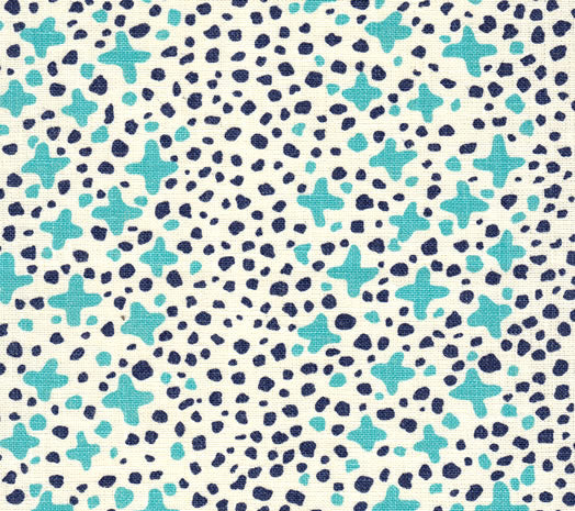 AC220-06 JACKS II Turquoise Navy Dots on Tint Quadrille Fabric