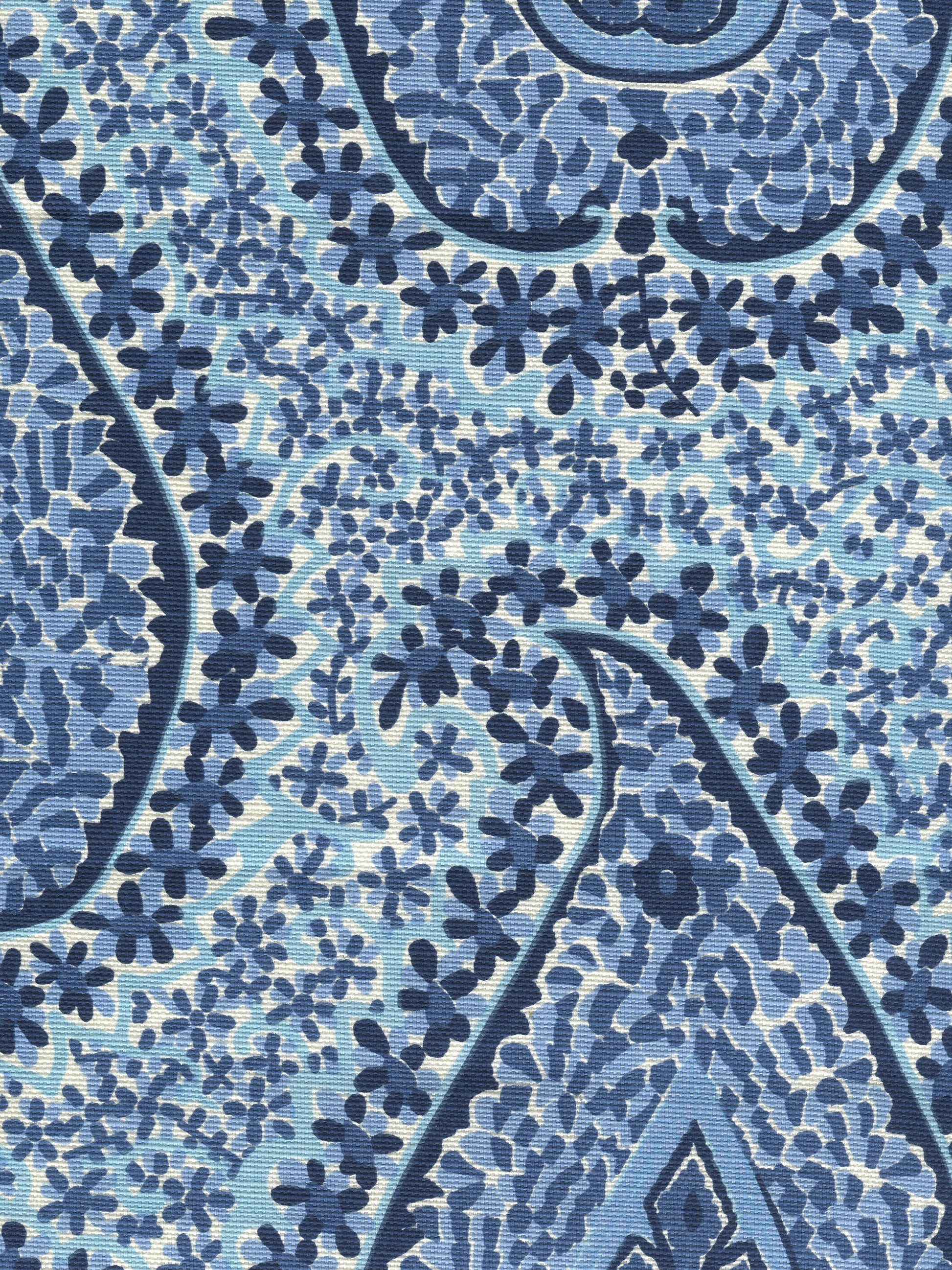 010612T Katmandu II Sky Cream Navy Quadrille Fabric
