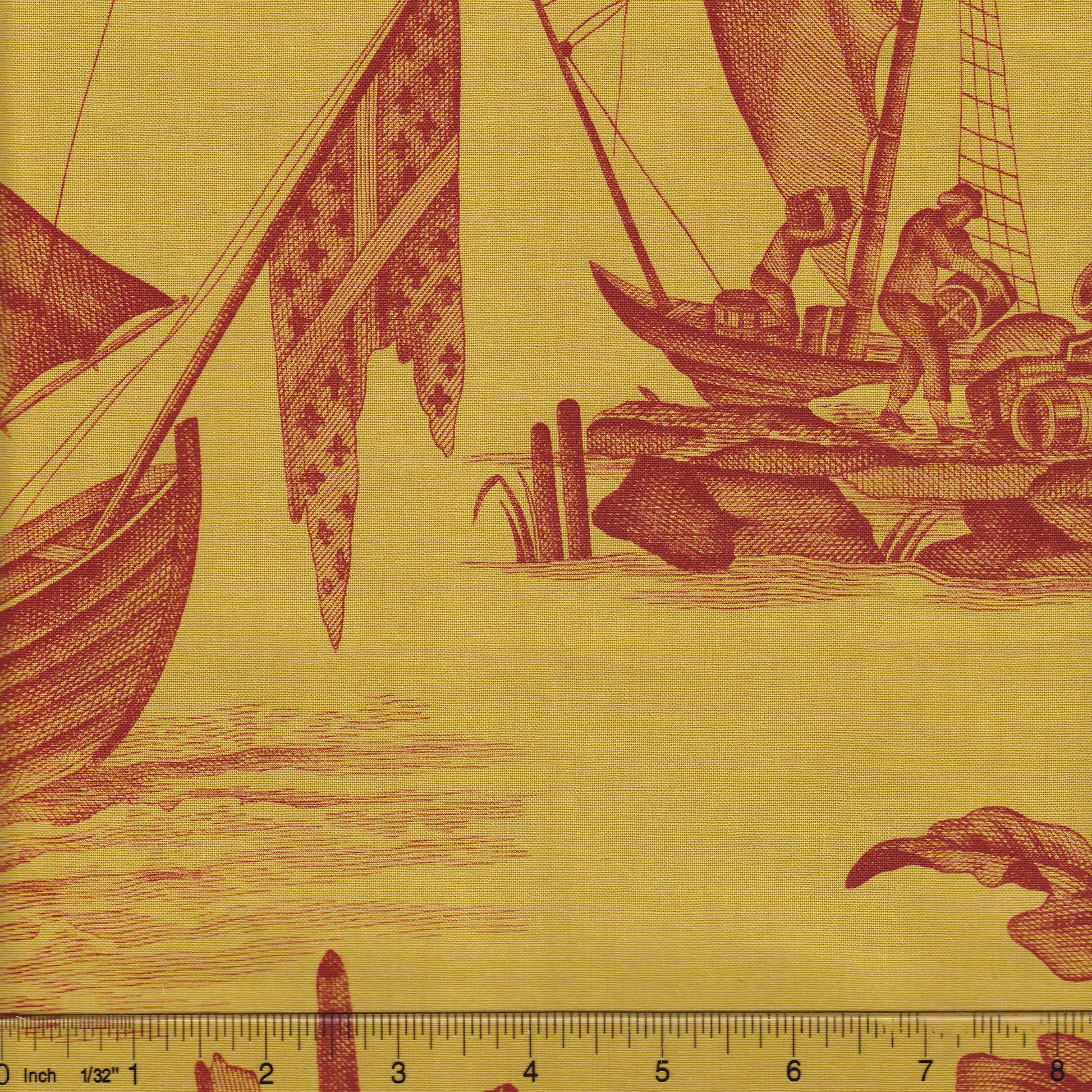 1597-13 LAFAYETTE TOILE Jaune Corail Quadrille Fabric